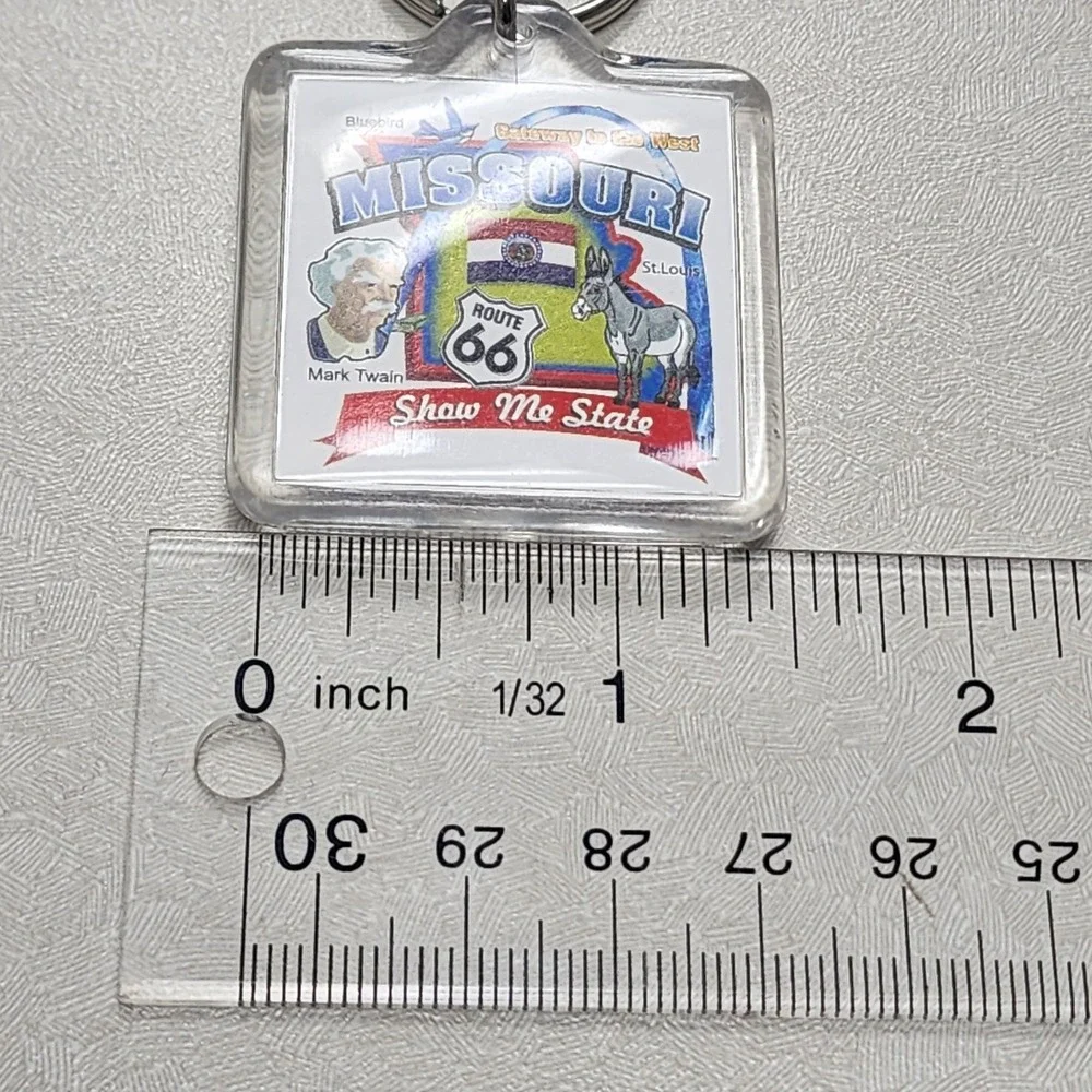 Vintage Route 66 Missouri Show Me State Square Lucite Keychain Ring Collectible
